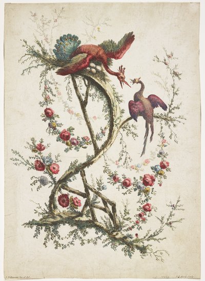 Ornament. Chinoiserie. Blumen und Vögel., 1770 von Jean Baptiste Pillement